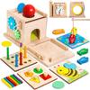 MIRAIMAX Montessori 8-in-1 Wooden Toy with Coin Bank, Fishing Game, Color and Shape Matching, Rotating Gears, Puzzles, Simulated Clock and Mirror -