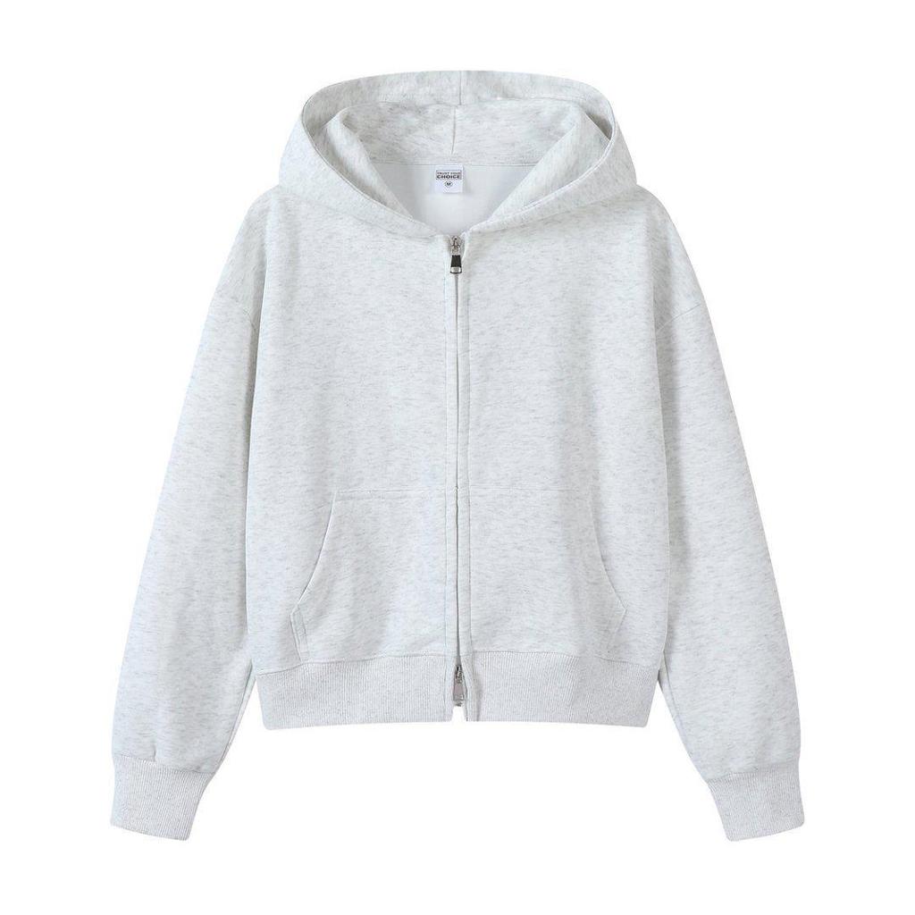 Women's Trendy Korean Style Heavyweight Hooded Zip-Up Cardigan Jacket - 350g Casual Autumn Sweatshirt.