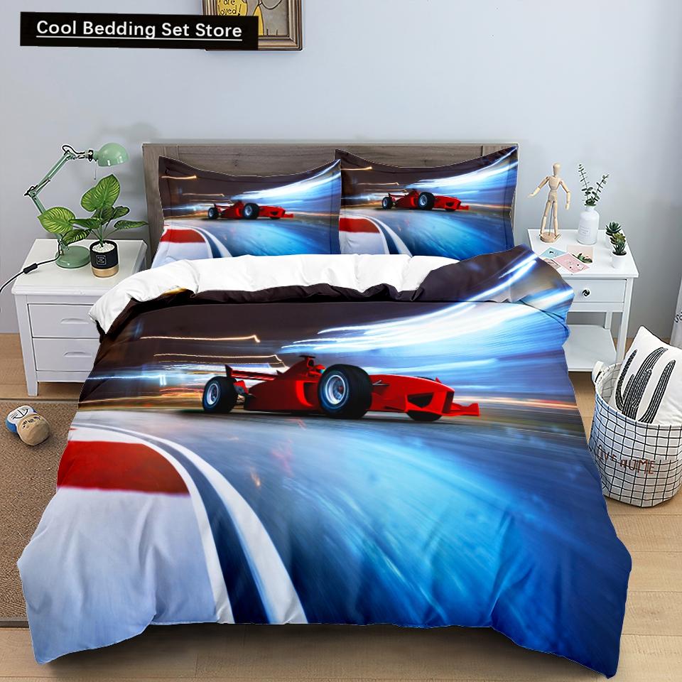 3D Car King Queen Пододеяльник Винтажный легкий комплект постельного белья для подростков с изображением гоночного суперкара 2/3 шт. Полиэстеровый пододеяльник