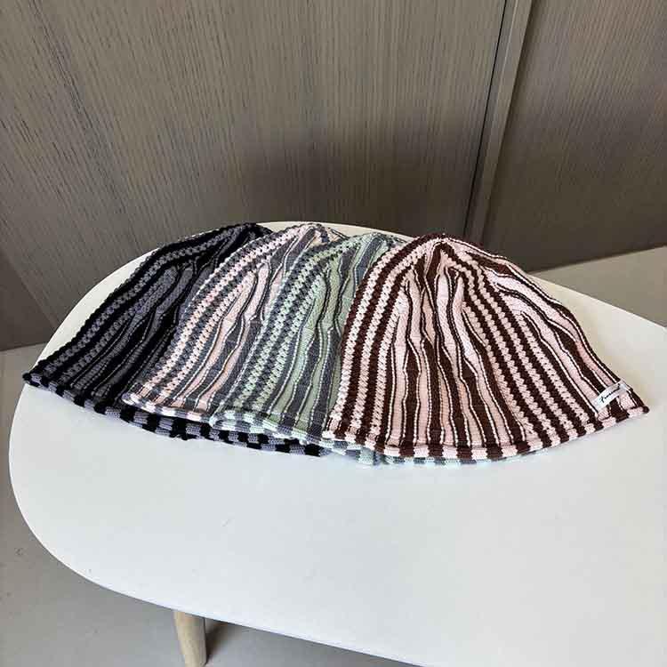 Personalized Trend Striped Knitted Pullover Hat Women'S Season Foreign Gas Bucket Hat Parent-Child Warm Wool Hat