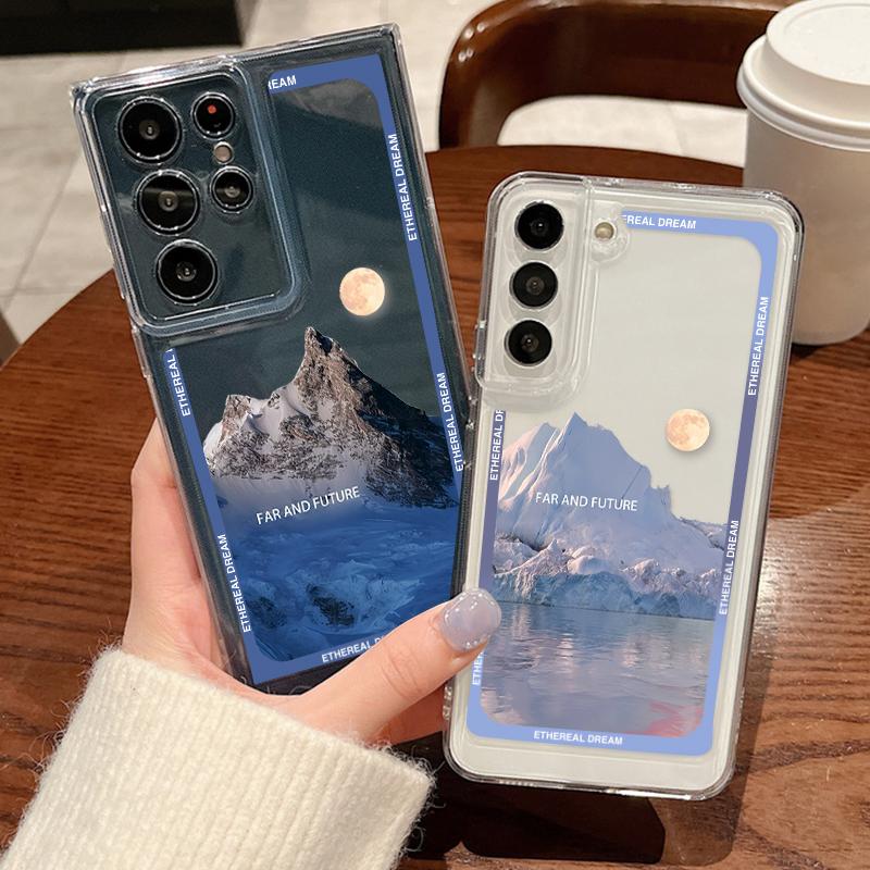 Для Samsung S25 S24 S22 Ultra Plus S23 S21 S20 Fe A55 A54 A53 A52 A35 A34 A33 A25 A15 A14 5g Snow Mountain Sunset Hill противоударный силиконовый чехол