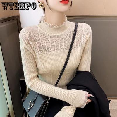 Базовый свитер с полувысоким воротником для женщин Осень и Зима Кружевной вязаный свитер Облегающий свитер для женщин