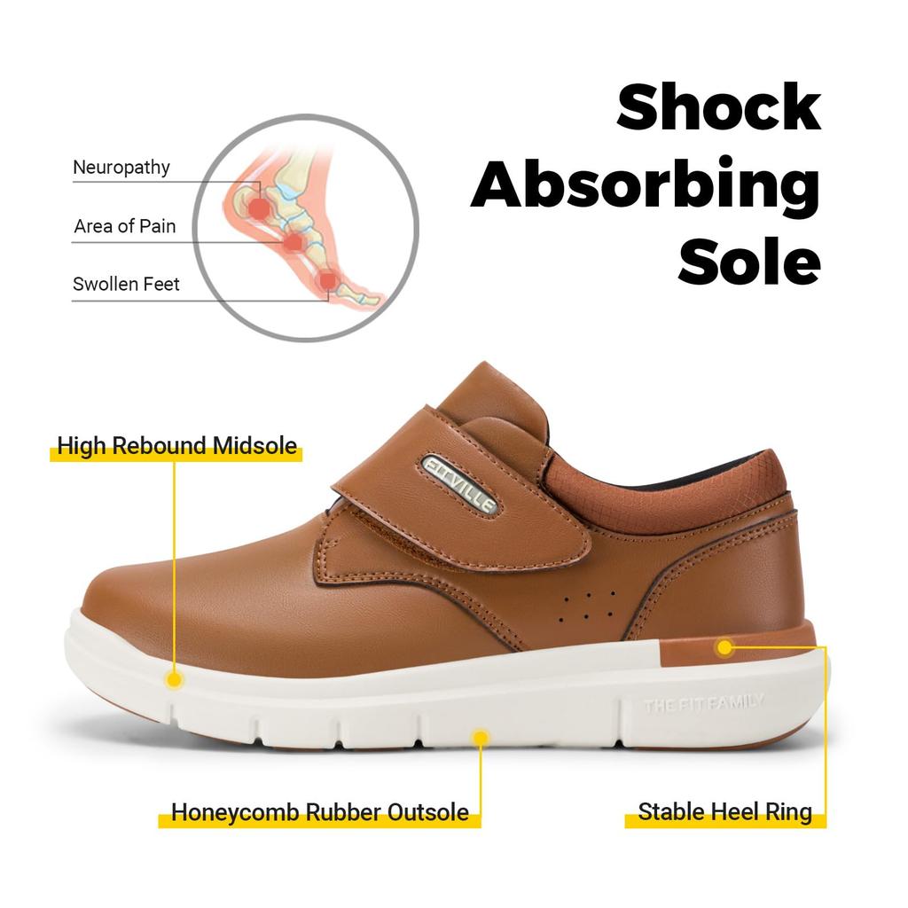 FitVille Walking Wide Подходящие для Премиум Мягкий Синтетический с Липучкой Легко Амортизирующие Дышащие Мужские Туфли, Посадка, 2e/4e, Пожилые, Водонепроницаемые, Кожаные,
