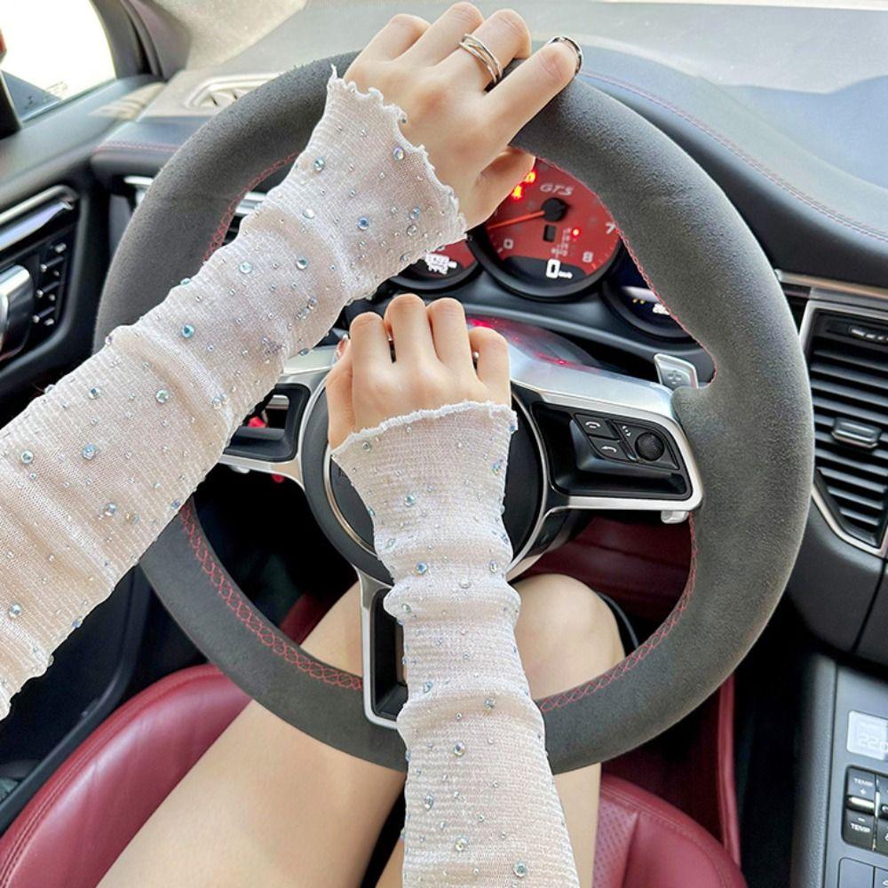 Breathable Crystal Arm Sleeves Mesh Summer Arm Sleeves Trendy Ice Silk Sleeve Cycling