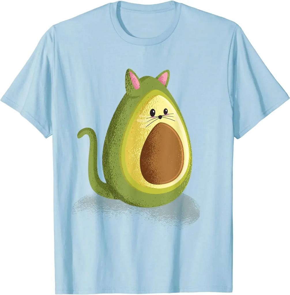 Avocado Cat Lover Kitten T-Shirt Men Clothing Oversized T Shirt Casual Cotton Daily Four Seasons Tees Mens T Shirts