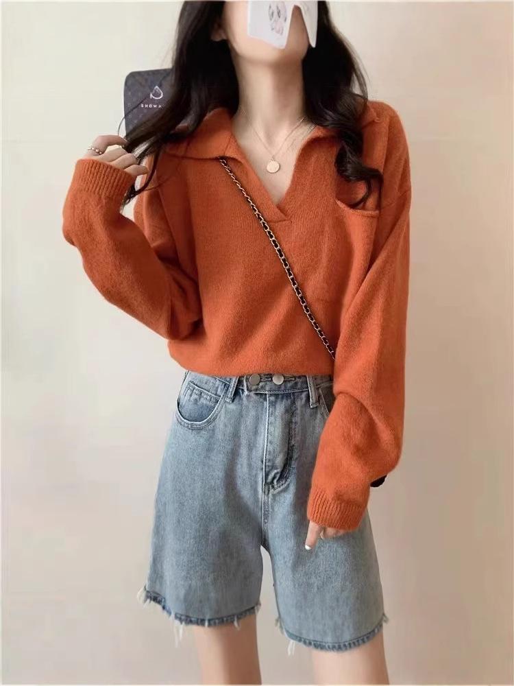 Women's Retro V-Neck Knitted Pullover Sweater - Soft Wool, Loose Fit, Autumn Style Jacket