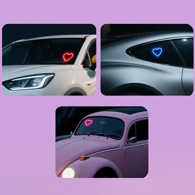 Светодиодная подсветка окна автомобиля, атмосфера любви, солнечная, для салона автомобиля, в форме сердца, неоновая подсветка, украшение