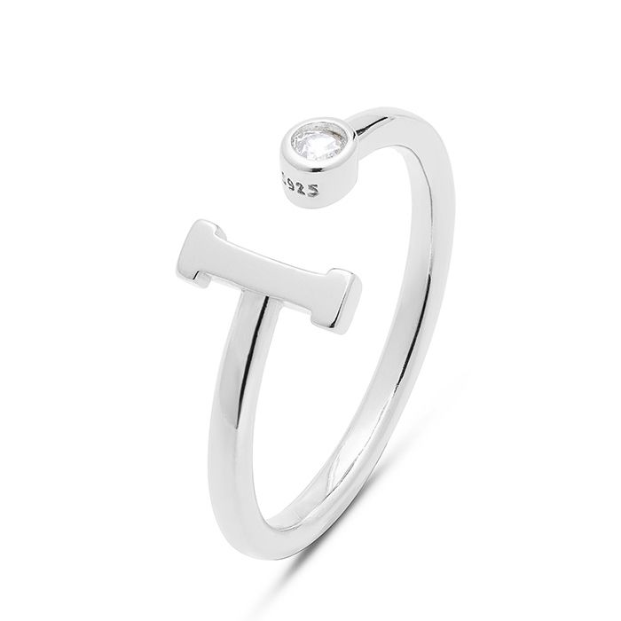Bague - LUXENTER - Alphabet - Argent sterling 925 - Zircone brillante - Finition rhodiée
