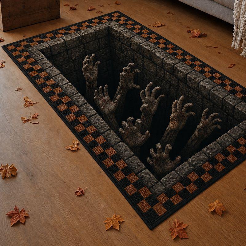 3D Optical Illusion Rug Horror Spider Octopus Zombie Non-Slip Floor Mat Halloween Living Room Decor
