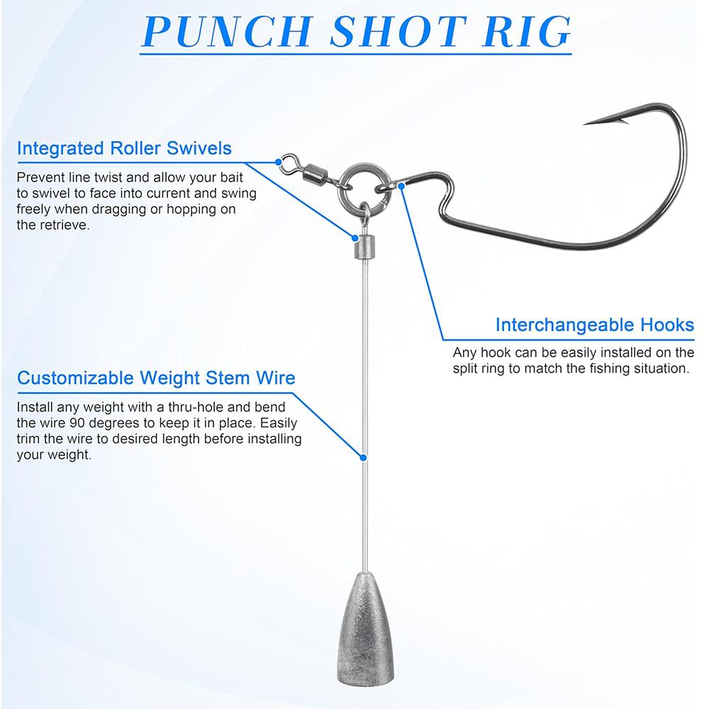 Набор для оснастки Punch Shot 110 шт. Флиппинговые рыболовные крючки Вертлюги Заводные кольца Стальной поводок Пулевидные грузила Оснастка для дроп-шота Инструменты для изготовления приманок