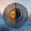 10-inch Celestial Wind Spinner - 3D Sun & Moon Laser-Cut Metal Art with Geometric Patterns, 360° Rotating Hook for Garden Decor