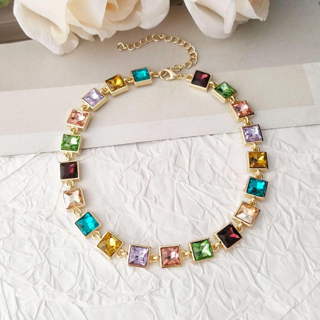 Spring/Summer Colorful Diamond Choker - Women's High-End, Versatile Design Clavicle Necklace