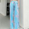Широкие брюки в радужную полоску, женские летние свободные брюки с высокой талией, тонкие драпированные повседневные брюки с принтом тай-дай и радужным цветочным принтом