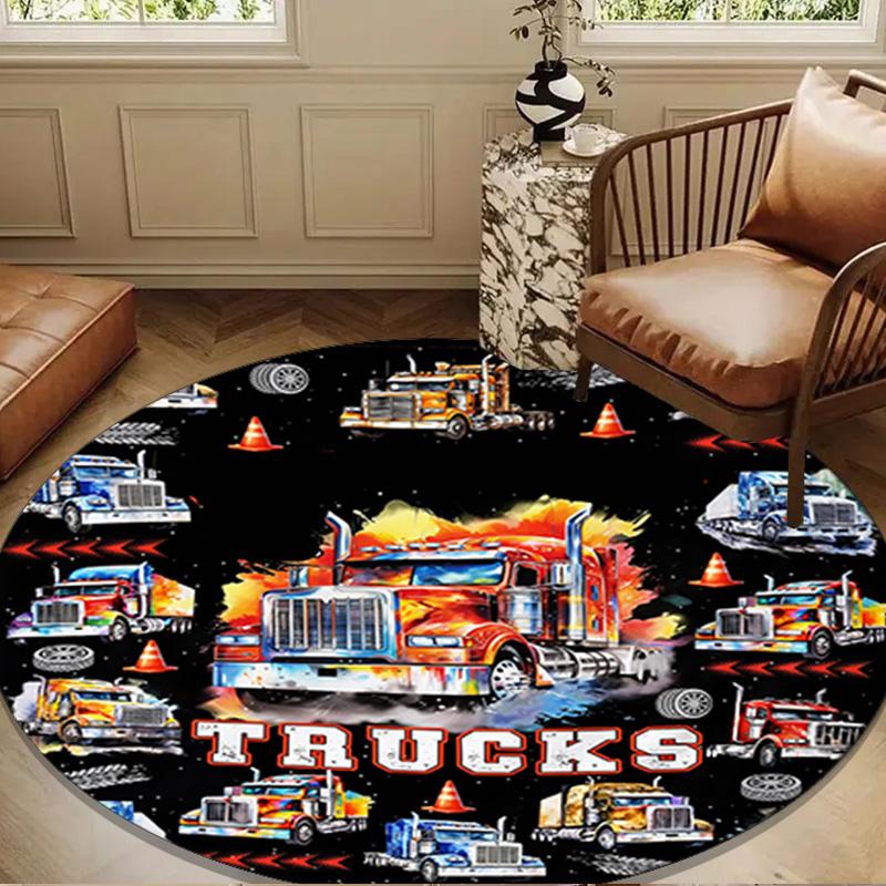 Construction excavator Round Rug for Livingroom,Bedroom, Palyroom, Chair Rug, Area rug, Circle Carpet, Large Size Fan Christmas gift