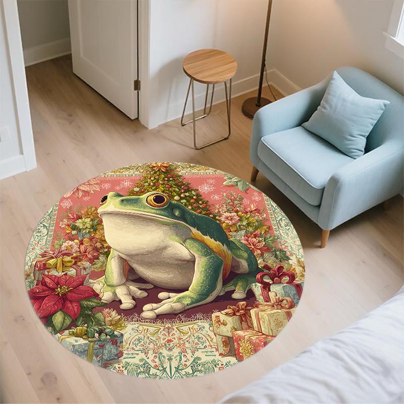 Christmas Frog pattern round rug,Carpet Rug for Living Room Bedroom Sofa Playroom Decor,Non-slip Floor Mat,Holiday Gifts and Birthday Gifts