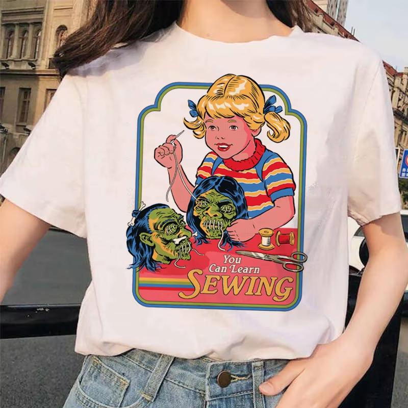 Lets Summon Demons Aesthetics T Shirt Unisex Summer Casual Harajuku Cartoon Print Satan Short Sleeve Tops Camiseta Streetwear