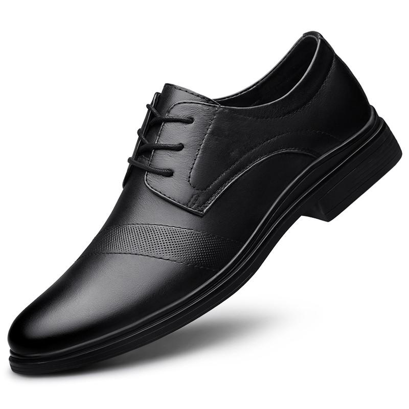 Men's Genuine Leather Lace-Up Oxford Shoes Classic Formal Business Dress Shoes Comfortable Slip-Resistant Sole for Wedding Flats