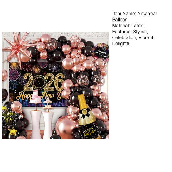 2026 Новогоднее украшение Черно-золотой серебряный латексные шары Фольгированный баннер с буквами Набор для новогодней вечеринки Выпускного вечера