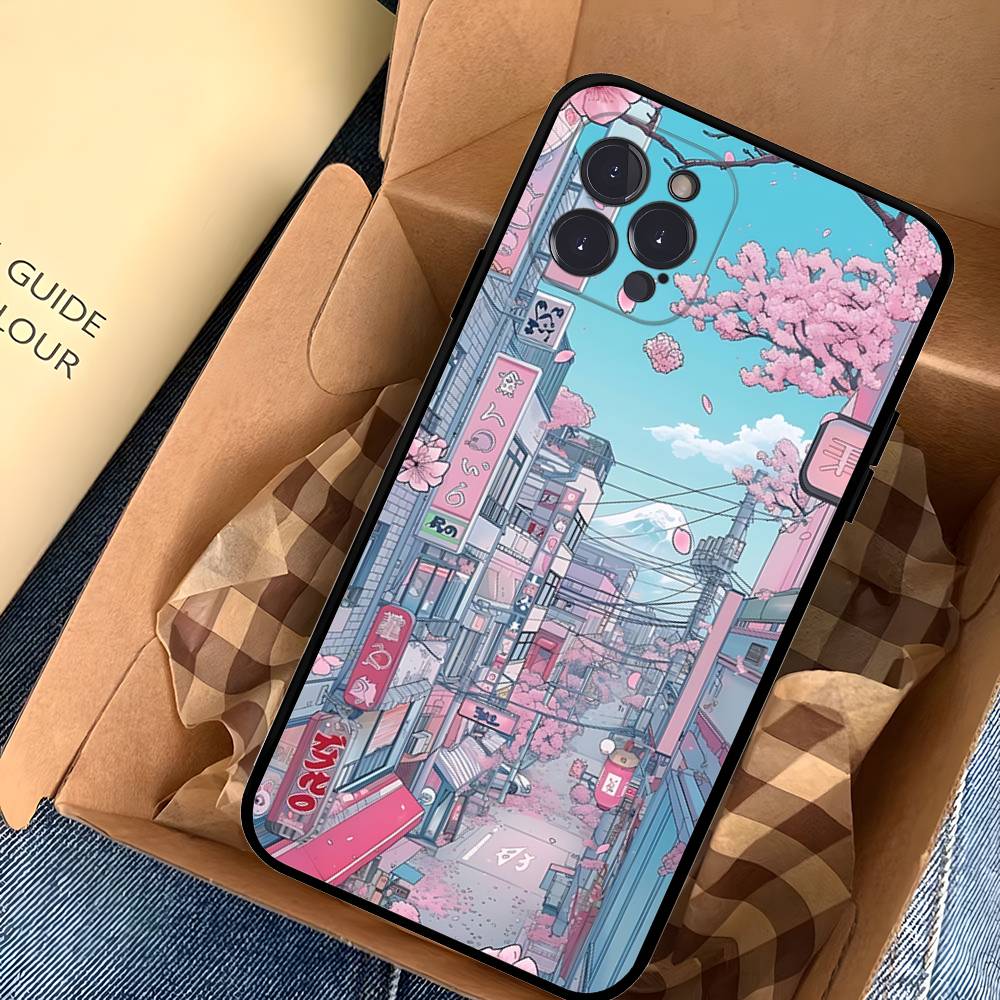 Японский пейзаж горы и волны Чехол для телефона Для iPhone 17 Pro Max Air Задняя крышка 16 15 14 13 12 11 Pro Max Чехол