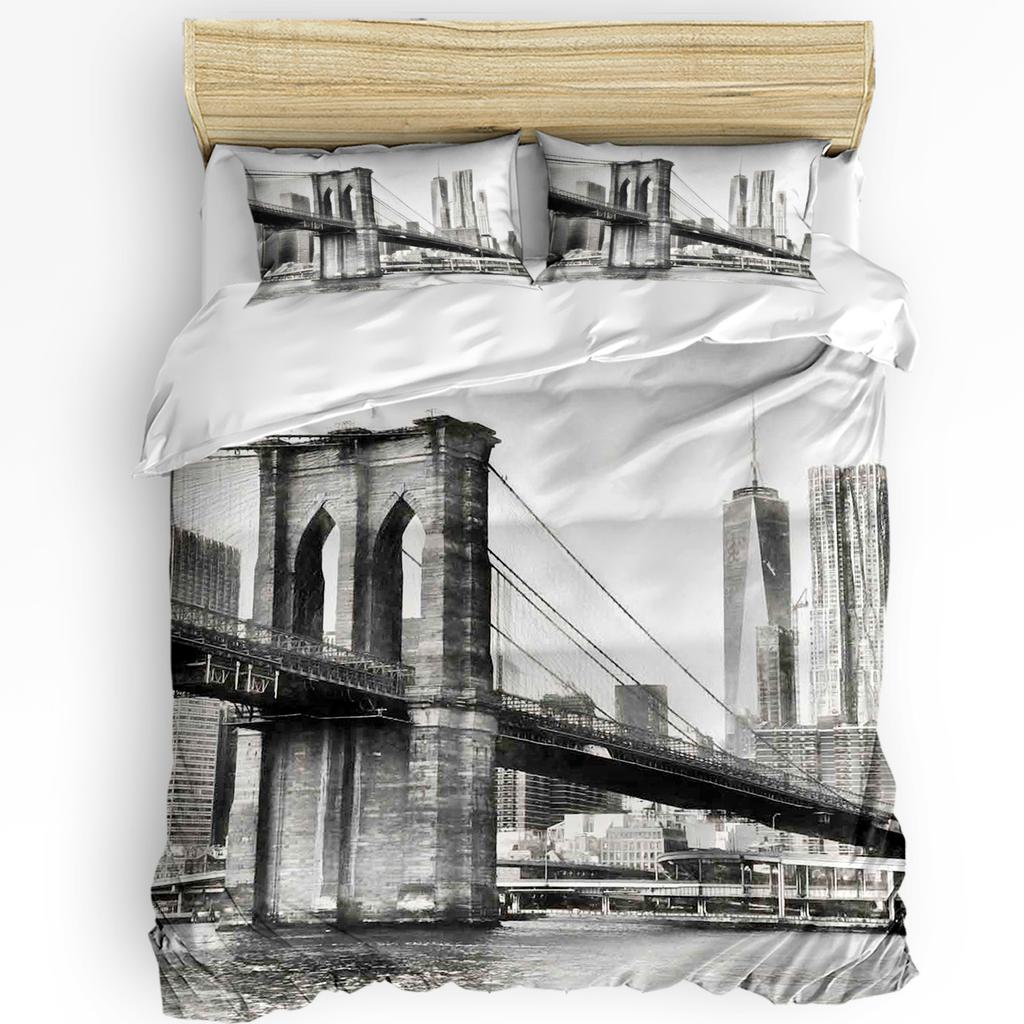 3pcs Bedding Set Grey New York City Landscape Home Textile Duvet Cover Pillow Case Boy Kid Teen Girl Bedding Covers Set
