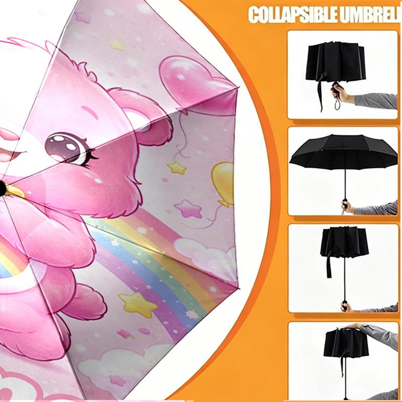 Custom Name Personalized Care Bears Print Umbrella, Auto Open Close, 8‑Rib Sturdy Frame, Commute Camping Hiking Use, Birthday Gift