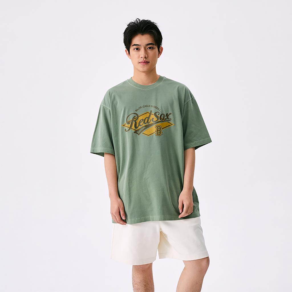 New MLB Preppy Style Collection Basic Boston Red Sox SS25 T Shirt Unisex Khaki 3ATSV0753-43KAP