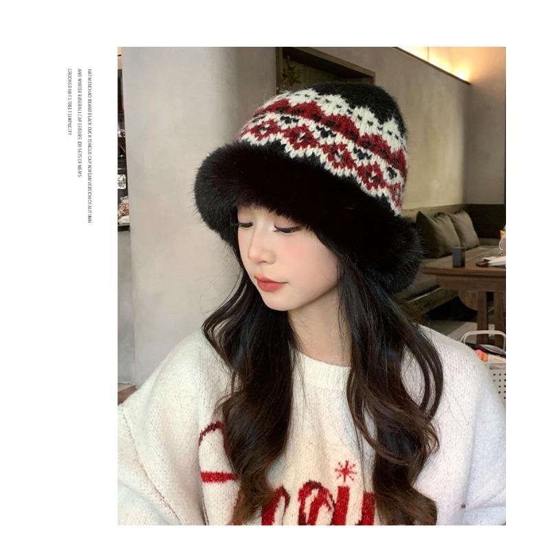Women S Fair Isle Style Winter Fleece Warm Bucket Hat Casual Outdoor