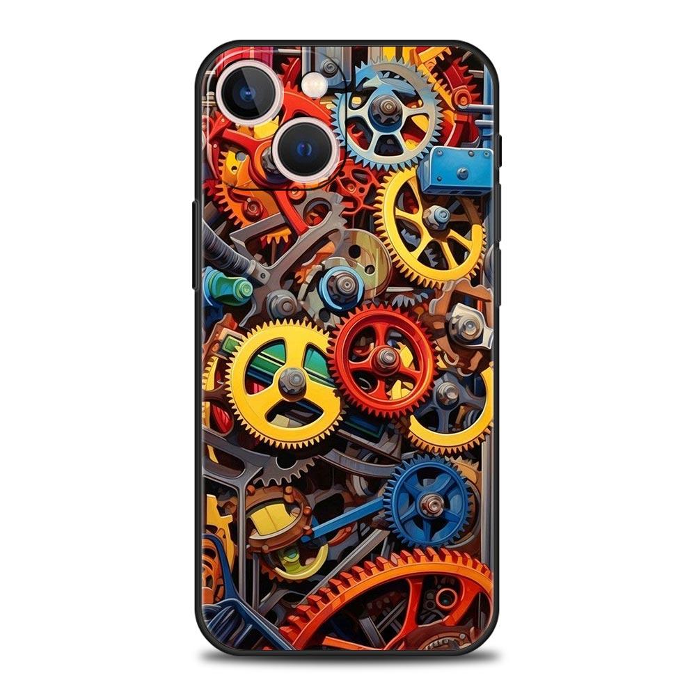 Mechanical Gear Pattern Phone Case Cover for iPhone 17 16 15 14 13 12 11 Pro Max 17 Air Plus Shockproof Soft TPU Shell Funda Bag