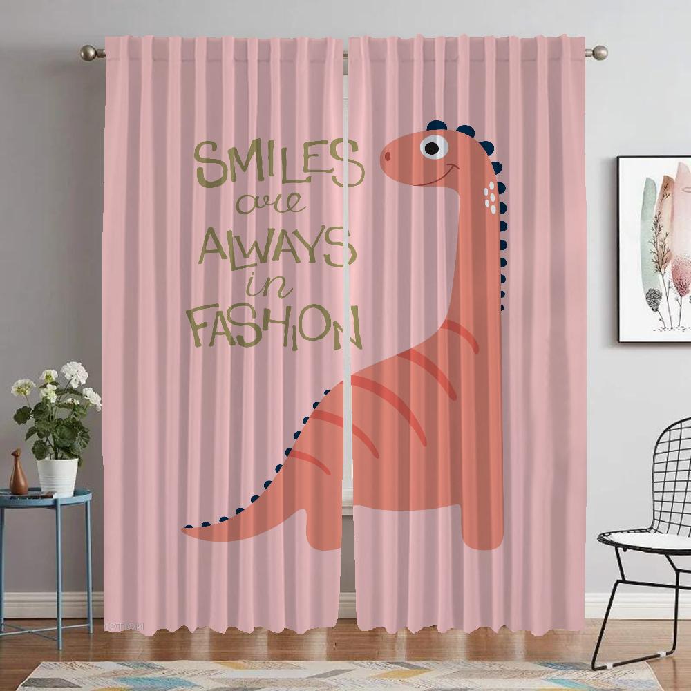 Dinosaur Elegant Room Curtains for Living Room Halloween Decoration Home Interior Curtains 2 Pieces Window Curtain Shades Camera