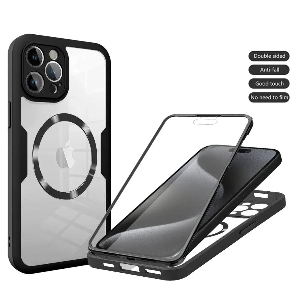 360 Полноэкранная защитная пленка Чехол для iPhone 15 14 13 12 Pro Max 15Plus 14 Plus Magsafe Магнитная прозрачная жесткая задняя крышка