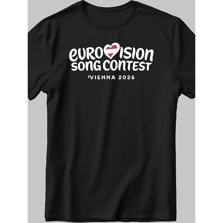 Original Tops Men' Eurovision 2026 T-Shirt - Austria Song Contest Logo Print Crew Neck Short Sleeve Tee, Casual Fan Merchandise for Vienna Event