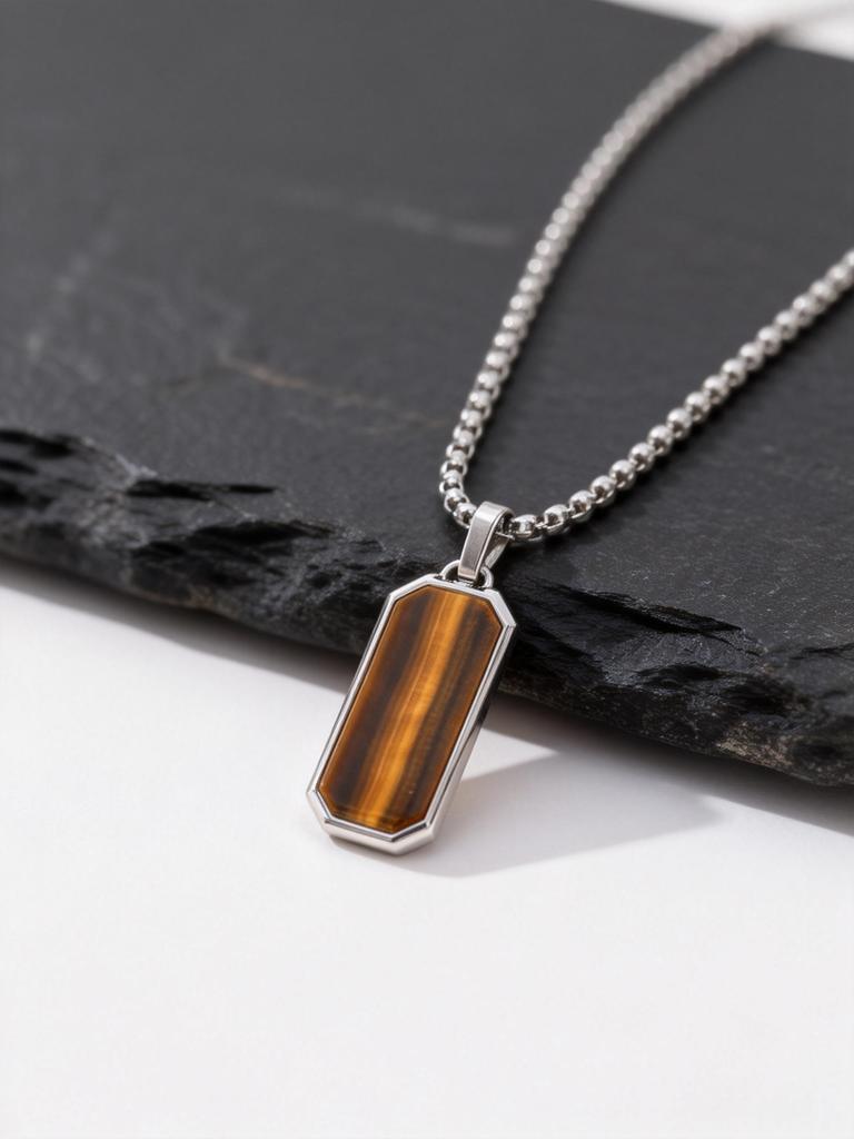 Маленький жетон-кулон с камнем тигровый глаз для мужчин, серебристый цвет, нержавеющая сталь, кулон из натурального камня, панк-байкерские украшения, подарок