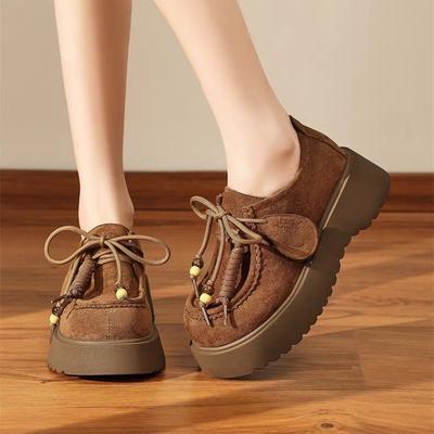 Баотоу полутапочки женская обувь 2025 новая мода матовая кожа платформа маффин шнуровка ленивые повседневные туфли туфли мюли