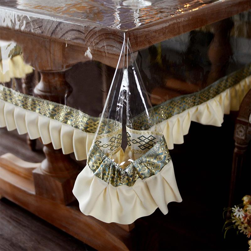 Мягкая прозрачная скатерть из ТПУ, силиконовая водонепроницаемая прямоугольная юбка с рюшами, чехол для обеденного стола, вечерние, кухонная, пятностойкая