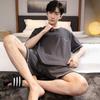 2 Pieces Set Men's Summer Cotton Pajamas Set  Short Sleeping Tops Pants Sleepwear Male Casual Nightwear Pyjama
