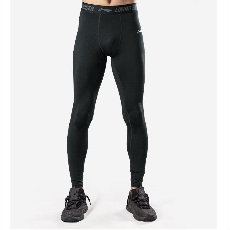 Мужские облегающие длинные спортивные брюки с логотипом бренда Li Ning, черные AULSB45-1