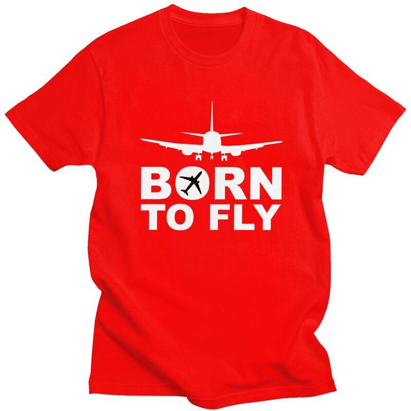 Мужская футболка с принтом 'Born To Fly' Самолет, короткий рукав, 100% хлопок, повседневная, авиация, самолет, подарок пилоту, модная футболка
