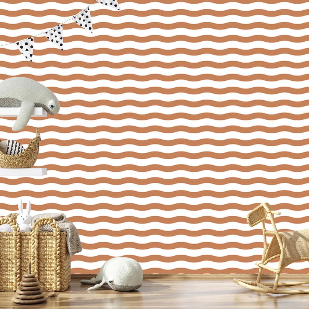 Striped Wallpaper White, Orange and Cream for Living Room and Bedroom 50x1000