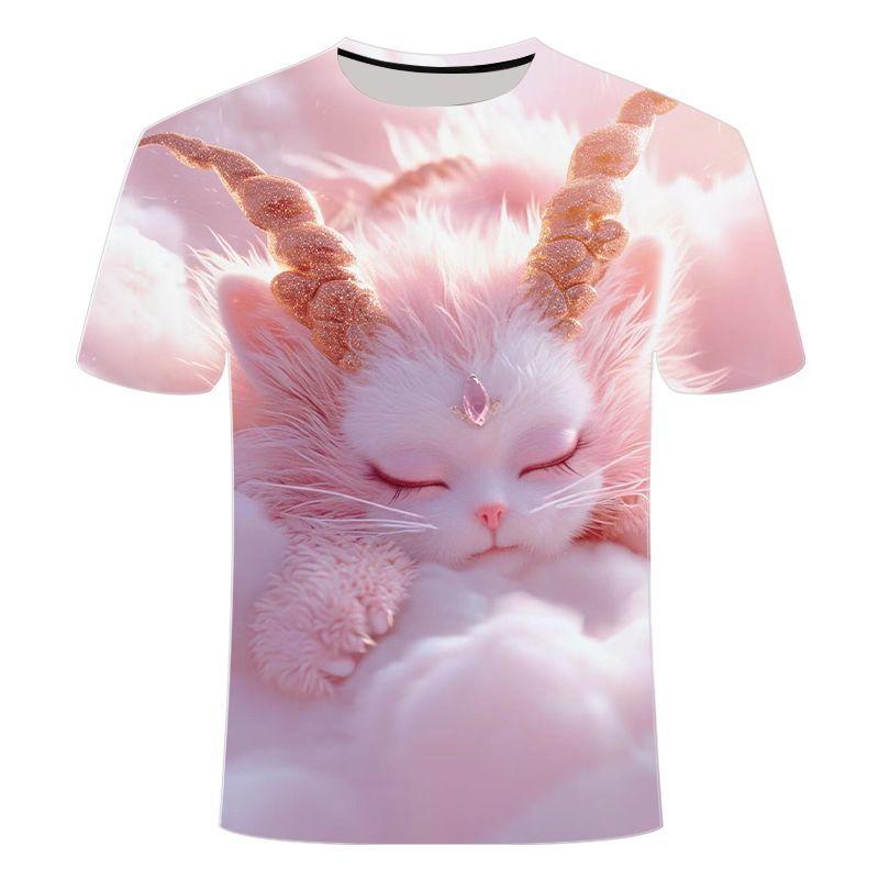 Летняя футболка 2024 года с коротким рукавом и принтом в виде 3D-принта из серии Sleepy Sheep для мужчин и женщин с круглым вырезом для детей