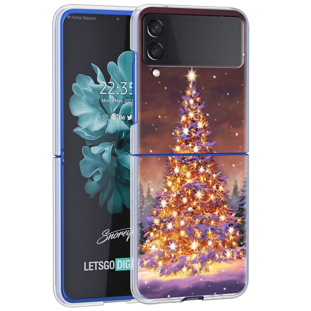 Чехол Merry Christmas Tree Deer для Samsung Galaxy Z Flip 4 5G Прозрачный жесткий чехол для мобильного телефона ZFlip Clear PC Luxury Coque