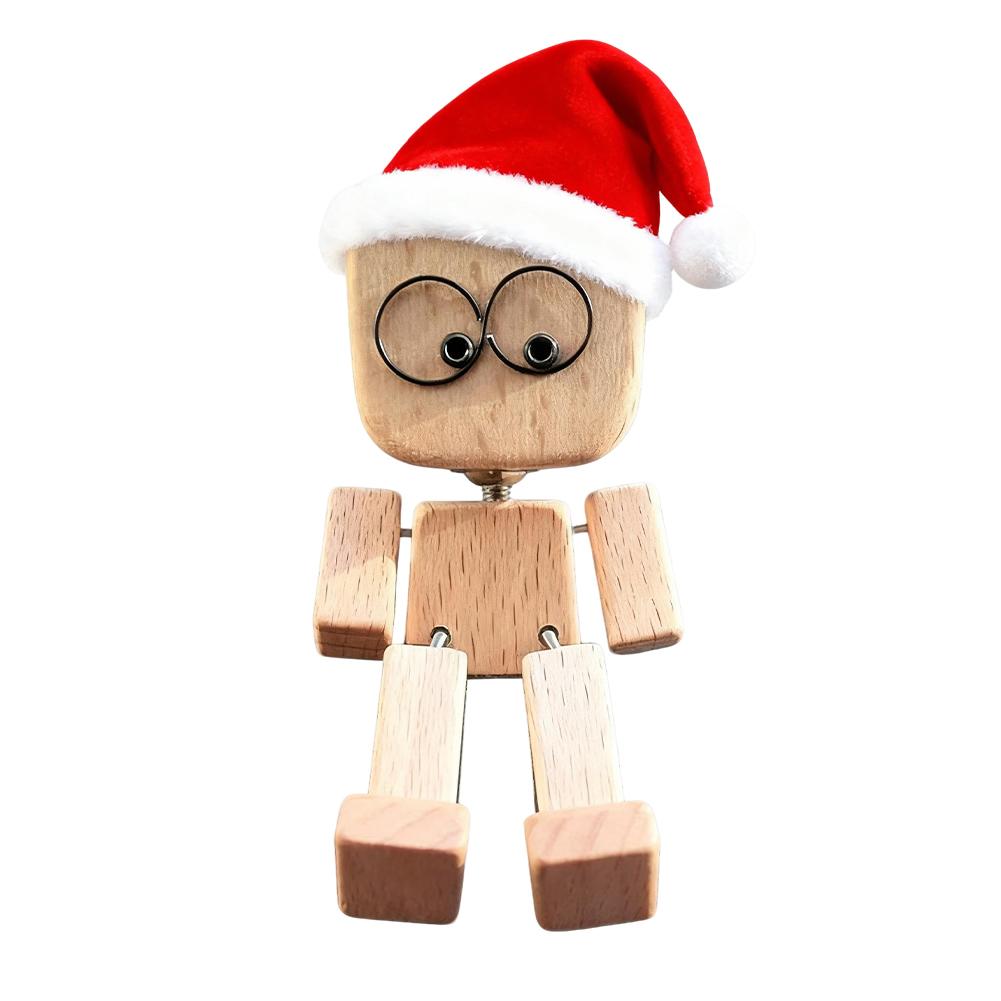 1/2PCS Funny Shaking Wooden Man Figurine Dashboard Ornament,Shaking Feet Wooden Doll With Magnetic Expressions Car Decoration