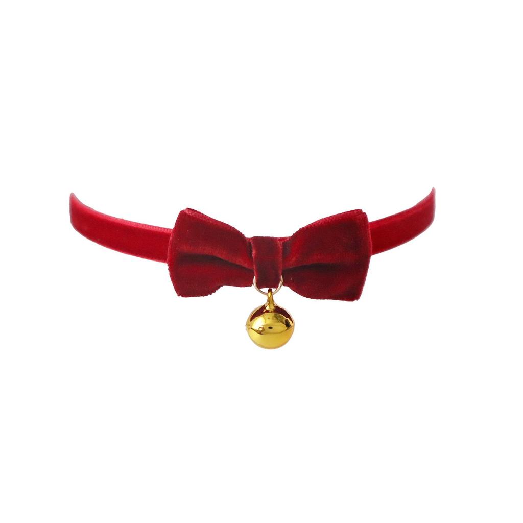 Рождественский бант винного цвета, колокольчик, плюшевое колье-чокер