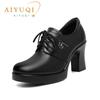Women High Heels Shoes Fall Genuine Leather Plus Size  Women Dress Shoes Lace-up Women Shoes