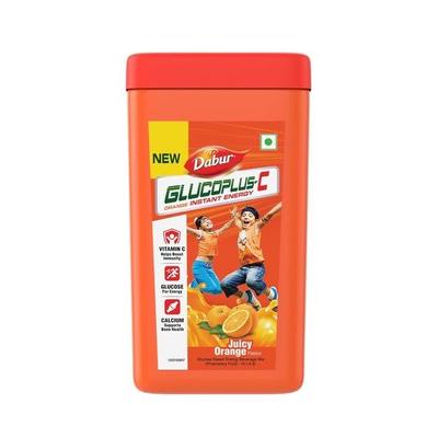 Dabur GlucoPlus-C сочный и вкусный (Апельсиновый вкус) Порошок - банка 400 г | Витамин С помогает повысить иммунитет | Кальций поддерживает здоровье костей
