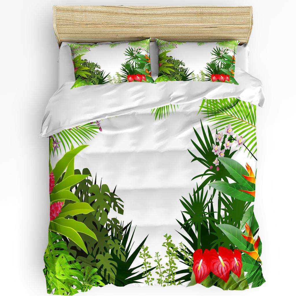 Green Parrot Animal Tropical Plant Flower 3Pcs Bedding Set For Double Bed Home Textile Duvet Cover Quilt Cover Pillowcase