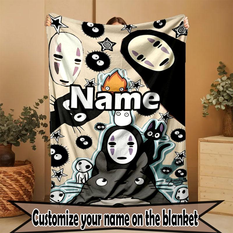 Custom Name Personalized My Neighbor Totoro Print Blanket, Home Decor, Bedroom, Sofa, Camping, Couch, Gifts for Birthday Christmas