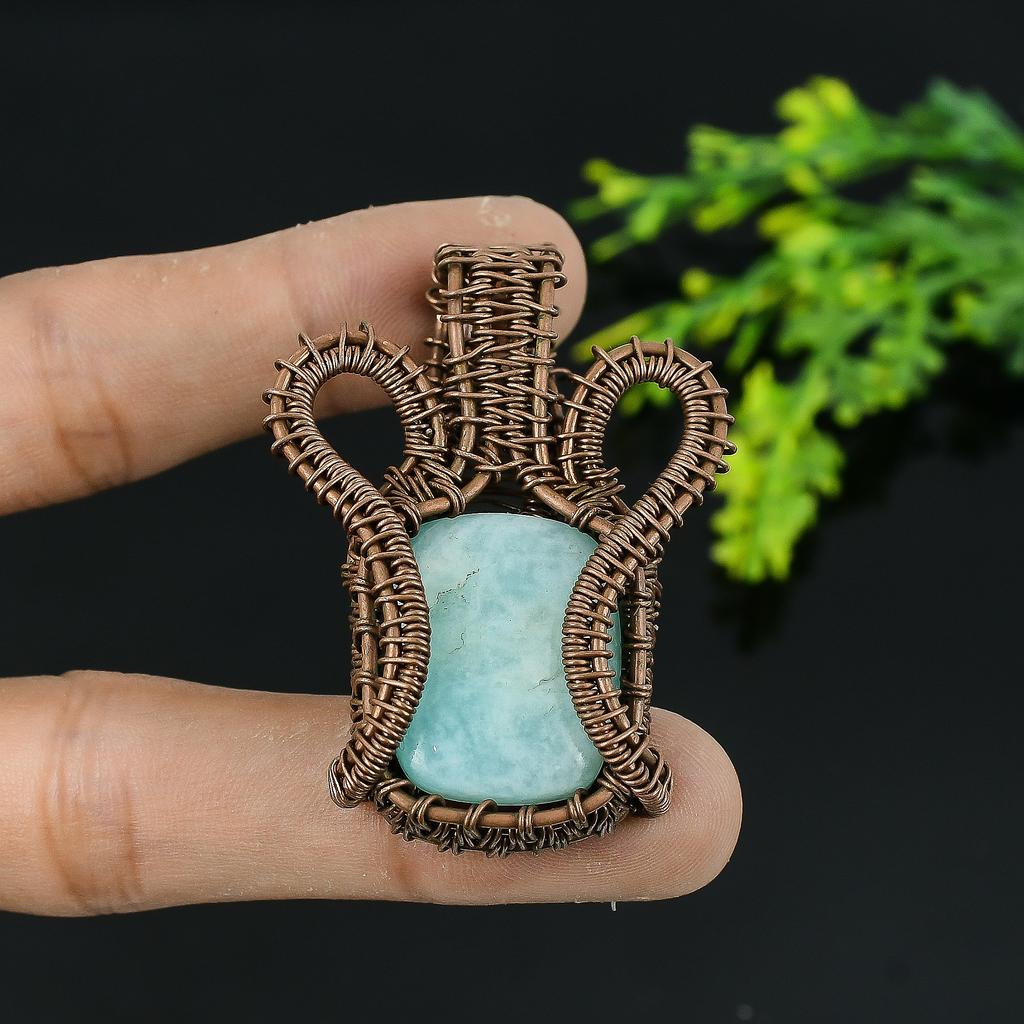 Подвеска из медной проволоки ручной работы с драгоценным камнем Natural Republic Ларимар 2 z5P83