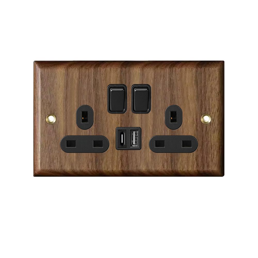 High Quality Retro Europe Type Vintage Wall Light Switch Socket, Solid Wood Brass Toggle Switch Plate, Antique Home Stay Switch