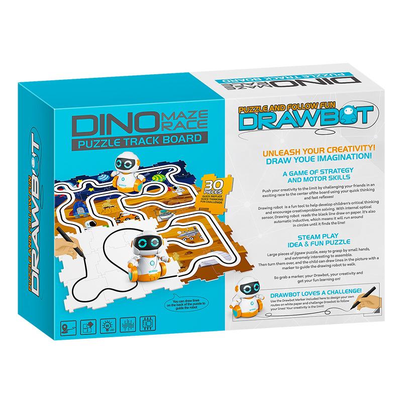 Kids Line Drawing Puzzle Track Robot STEM Toy with Sound & Light Preschool Educational Coding Plaything for Ages 3-6