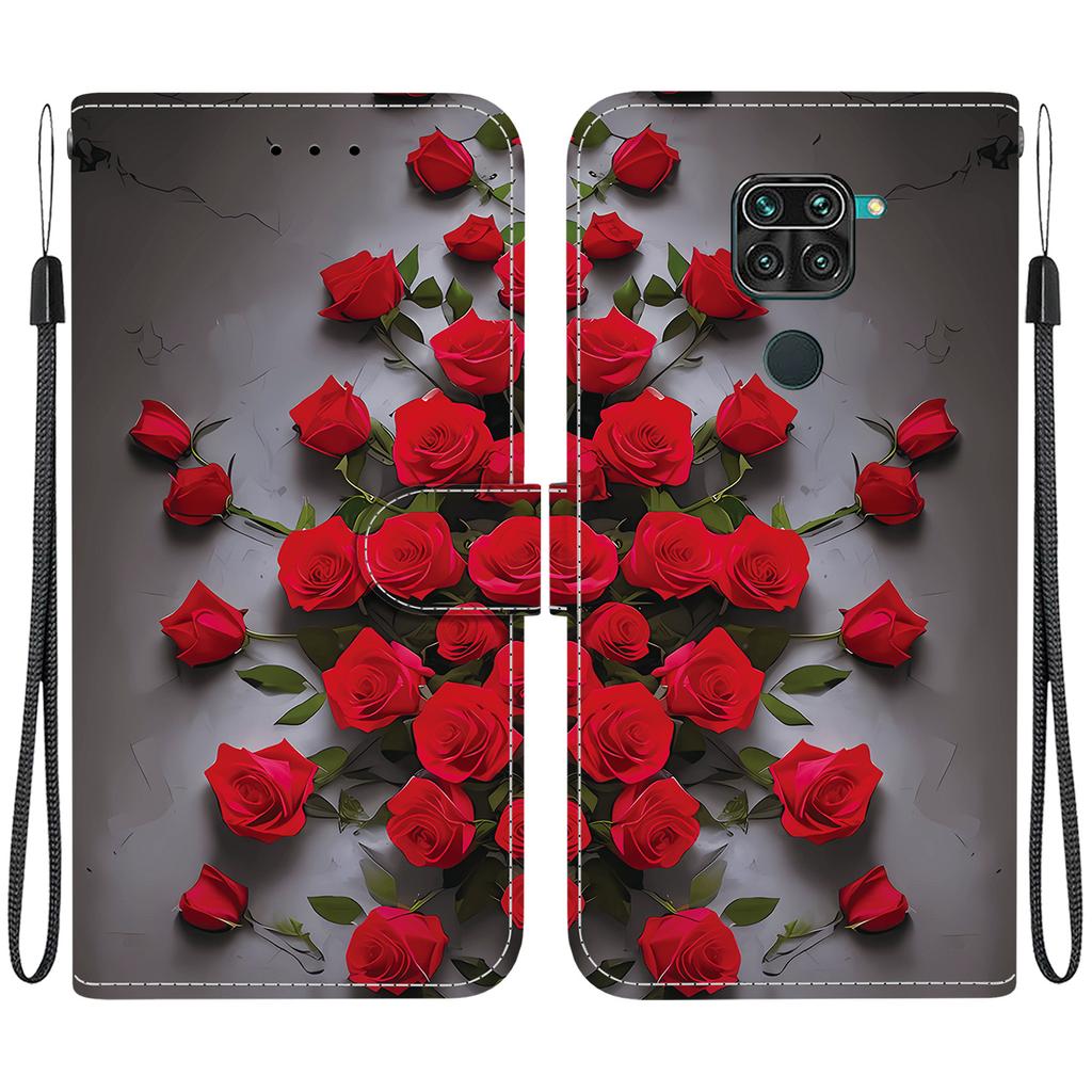 Чехол-книжка из искусственной кожи ручной работы для Xiaomi Redmi 10X 4G/ Redmi Note 9 (4G) Противоскользящий ударопрочный чехол с ремешком на запястье и дизайнами в виде сердец/роз и кошек